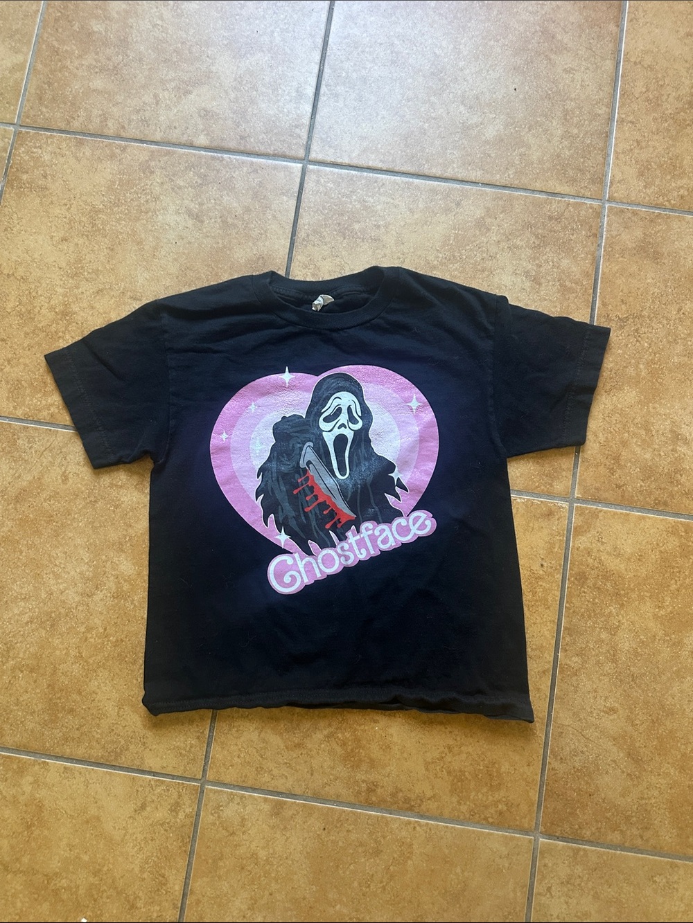 Ghostface Graphic Kids Tee - Black with Pink Heart